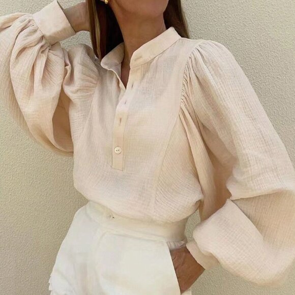 Apricot Casual Women's Lantern Sleeve Loose Shirt - Picture 3 of 4